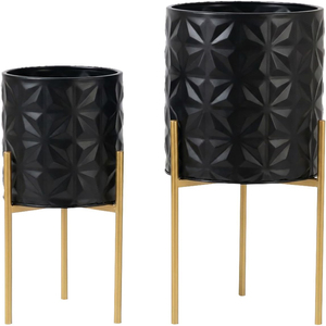 Modern Planter <b>Pots</b> Set of 2 White Planters with <b>Stand</b> Decorative Planters Metal <b>Pots</b> with Drainage Holes Metal Planters - Product Image 6