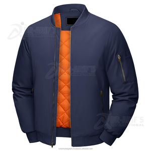 Chaqueta Bomber impermeable clásica para hombre con forro naranja otoño grueso cálido cremallera completa chaqueta de vuelo acolchada informal a prueba de viento - Product Image 4