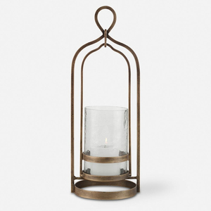 Gold Antique Glass Hurricane Candle Holder with Iron Metal Home and Wedding Decor <b>Tabletop</b> Votive Candle Holder and Lanterns - Product Image 2