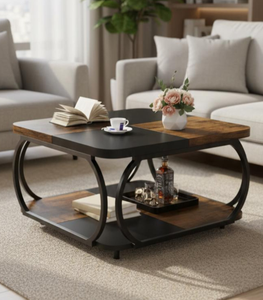 Minimalist Furniture Century Style <b>Walnut</b> Coffee <b>Table</b> Black Metal Frame Modern Living Room Center <b>Table</b> Rectangular Wood Top - Product Image 6