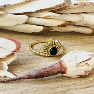 High Demand Sunburst Tribal Chevron <b>Ring</b> Black Onyx Gold Plated Brass <b>Ring</b> <b>Statement</b> Bedded Handmade Wholesale Boho Womens <b>Ring</b> - Product Image 5