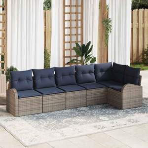 Grey Poly Rattan Garden <b>Sofa</b> <b>Set</b> Waterproof Cushions Outdoor Furniture Contemporary Design Durable Patio Seating - Product Image 1