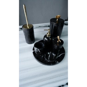 Juego de baño de lujo de seis piezas en mármol negro, forma redonda, fácil de limpiar, para baños modernos - Product Image 4