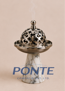 Silver Metal Incense Burner with Natural Marble Base Modern Arabic Bakhoor Holder & <b>Decorative</b> Oud Censer For Home Fragrance - Product Image 3