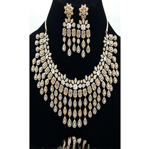 Chic Gold Plated <b>Crystal</b> Rhinestone Necklace and Earring <b>Set</b> with Pear Cut Stones Flower Design Classic Wedding Jewelry - Product Image 1