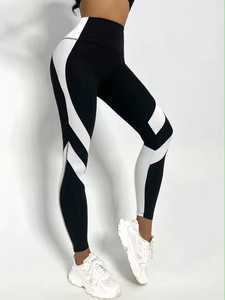 High Waisted Black <b>White</b> Geometric <b>Leggings</b> Full Length Knitted Sporty Stretch Breathable Compression <b>Women's</b> Yoga Wear - Product Image 5