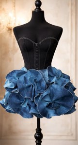 Mini-jupe en jean pour femme, plissée à volants, coupe trapèze, ajustement classique, couleur unie, délavée, style estival pour soirée - Product Image 6