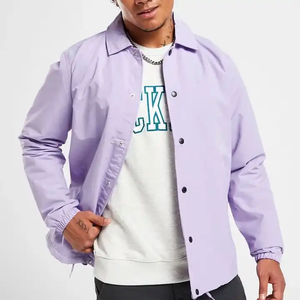 Lavender Lightweight Casual Coach Jacket Windbreaker Snap <b>Button</b> Front Minimalist Style Spring Outerwear Gear - Product Image 3