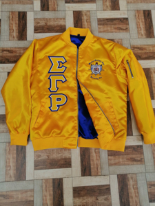 Chaqueta Bomber de Satén Divine Nine, con Bordado de Letras Griegas de la Hermandad Sigma Gamma Rho, Transpirable e Impermeable, Gran Venta - Product Image 4