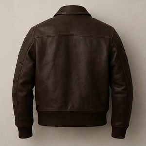 Veste en cuir véritable pour homme, col rabattu, fermeture éclair, logo brodé sur le devant, style motard - Product Image 2