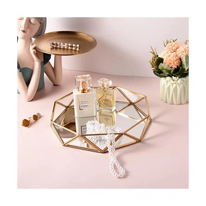 Modern Luxury Polygon <b>Mirrored</b> Storage <b>Tray</b> With Gold Frame For Jewelry And Cosmetics Display - Product Image 6
