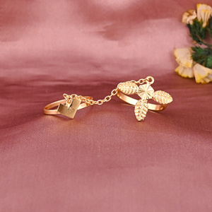 Anillo Doble Elegante de Latón Chapado en Oro con Diseño de Hoja para Mujer, Regalo de Boda o Compromiso, Lote al por Mayor de 25 Pares - Product Image 1