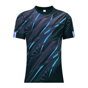 Men Black Short Sleeve <b>Soccer</b> Jersey Geometric Print Crew Neck Moisture Wicking Polyester Athletic Fit All Seasons - Product Image 3