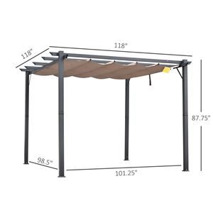 Pergola con Tettoia Retrattile 3x3 m Grigia, Riparo Ombreggiante per Giardino - Product Image 3
