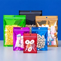 Pochette plate à fermeture éclair métallisée imprimée sur mesure, sac à trois soudures latérales pour l'emballage de bonbons et confiseries avec fenêtre transparente