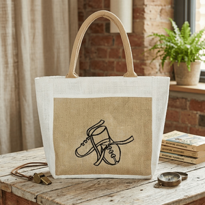 กระเป๋าหิ้วชายหาดผ้ากระสอบพิมพ์ลายสองสีแบบกำหนดเอง เป็นมิตรกับสิ่งแวดล้อม ปิดด้วยฝาปิดแบบพับ หูหิ้วเชือก ใช้งานได้ยาวนาน เหมาะสำหรับฤดูร้อน - Product Image 4