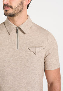 Polo en tricot pour homme à manches courtes, col zippé, coupe classique, couleur unie, respirant, avec poche - Product Image 6