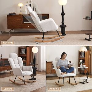 Poltrona Moderna con Braccioli in Tessuto Teddy 055, Sedia a Dondolo Imbottita con Schienale Alto e Cuscino per Soggiorno - Product Image 6