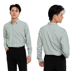 เสื้อเชิ้ตแขนยาวลายทางสำหรับผู้ชาย ผ้าฝ้ายป๊อปลิน 100% กันยับ ปกคอพับ สวมใส่ได้ในฤดูใบไม้ผลิ - Product Image 1