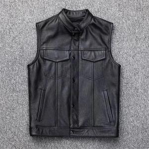 <b>Mens</b> Classic Style <b>Leather</b> Motorcycle <b>Vest</b> Smooth Finish Snap Button Closure Biker Waistcoat For Touring Motorbike <b>Leather</b> <b>Vests</b> - Product Image 4