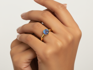 <b>Lapis</b> <b>Lazuli</b> <b>Ring</b> | Oval Cut Gold Plated Brass Solitaire <b>Ring</b> - Product Image 2