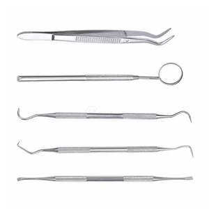 Juego de 5 Instrumentos Dentales de Acero Inoxidable: Pinzas para Algodón, Espejo, Explorador y Raspador para Diagnóstico Profesional, Suministro OEM - Product Image 2