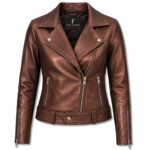 Chaqueta de Motociclista Acolchada de Piel de Oveja Marrón Furat Leathers, Ecológica, de Secado Rápido, con Bordado 3D, Transpirable, con Cierre para Mujer - Product Image 1