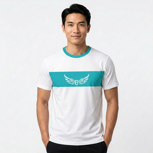 เสื้อยืดแขนสั้นสีขาวสำหรับผู้ชาย คอโอ ลายทางแนวนอนสีเขียวเข้ม ทรงลำลอง ผ้าถัก ทรงปกติ - Product Image 5