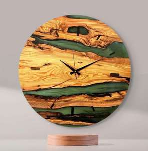 Olive Wood Wall Clock with Epoxy Resin: Handmade Rustic Decor - Product Image 1