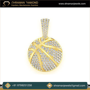 Pendentif de basket-ball plaqué or 10 carats de luxe avec micro-pavé de diamants naturels VVS, unisexe, à porter au quotidien, cadeau idéal pour lui - Product Image 2