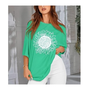 Nouveau design T-shirt décontracté pour femme imprimé numériquement 100 % coton à manches mi-longues, grande taille, épaules tombantes, confortable, fabriqué au Bangladesh - Product Image 2