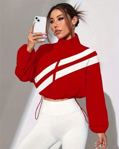 Female Crop Wind <b>Jacket</b> with Drawstring Waist & <b>Workout</b> Tights Outfit | Girls Mock Neck Activewear Sweatsuit Performance - Product Image 1