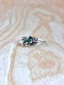 Minimalist Moss Agate <b>Ring</b> Nature Inspired <b>Silver</b> Solitaire Sterling <b>Silver</b> Engagement Women <b>Boho</b> Jewelry - Product Image 3