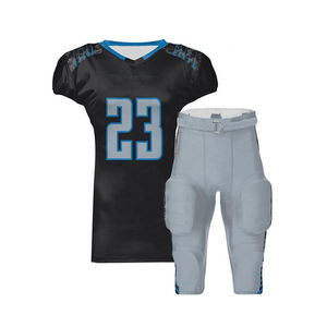 Men's Black Blue American Football Jersey Set V-<b>Neck</b> Short Sleeve Sublimated Print Moisture Wicking <b>Padded</b> Mesh Uniform - Product Image 1
