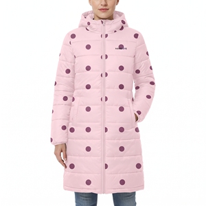 <b>Women's</b> Sublimation Dotted Print <b>Belted</b> Puffer Jacket Long Hood Quilted Winter <b>Coat</b> Warm Padded Outdoor Fashion Casual Outerwear - Product Image 1