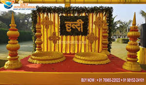 Haldi Theme Fiberglass Golden Urli Tub with <b>Stool</b> Vibrant Vatna Ceremony Stage Setup Buy Large Size Floral Shaped Haldi Tub USA - Product Image 3