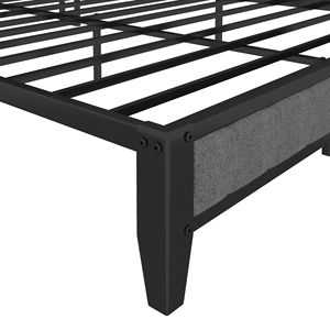 Full Size <b>Grey</b> Metal Bed <b>Frame</b> with Charging Station & Upholstered Headboard - Product Image 4