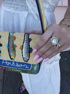 <b>Green</b> Beaded Envelope <b>Clutch</b> <b>Bag</b> with Gold Chevron Pattern - Product Image 6