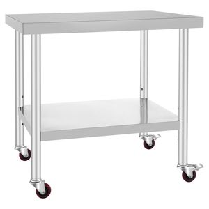 Banco da Lavoro in Acciaio Inox Resistente 36 X 30 X 34 Pollici, Capacità di Carico 700 LBS, 4 Ruote, 3 Livelli di Altezza Regolabili per Alimenti - Product Image 1