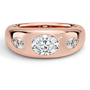 Bague à trois pierres en diamant taille ovale, monture clos en or jaune, classique, pour femme, bijoux fins de fiançailles - Product Image 5