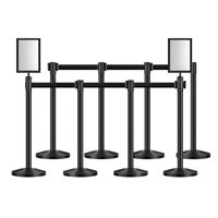 8 Poteaux de guidage en acier au carbone avec sangles rétractables, base creuse noire à injection de sable, pour barrières de contrôle de foule en théâtres, droits