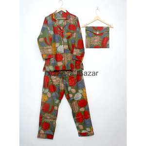 Conjunto de Pijama de 2 Piezas para Mujer, Hecho a Mano, de Lujo, Vintage, Floral, Invierno/Otoño, 100% Algodón, Suave, Liso, de Secado Rápido y Transpirable - Product Image 5