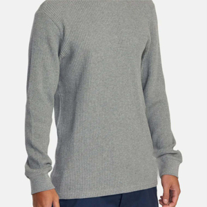 Pull en maille côtelée gris pour homme, col rond, manches longues, coupe classique, vêtements d'automne, sweat-shirt à manches longues - Product Image 3
