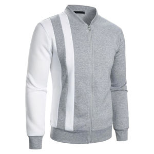 Grey White Bomber Jacket Men's Casual Bomber <b>Coats</b> Full Zip Fashion Streetwear Outwear Custom Logo Wholesale Clothing Bulk Order - Product Image 3