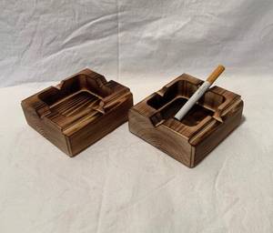 Wooden Desktop <b>Ashtray</b> Square Shape Minimalist Design Home Use Natural Wood Finish - Product Image 1