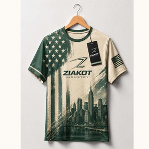 T-shirt de performance personnalisé Ziakot Industry, vert vintage, drapeau USA-City, vente en gros - Product Image 1