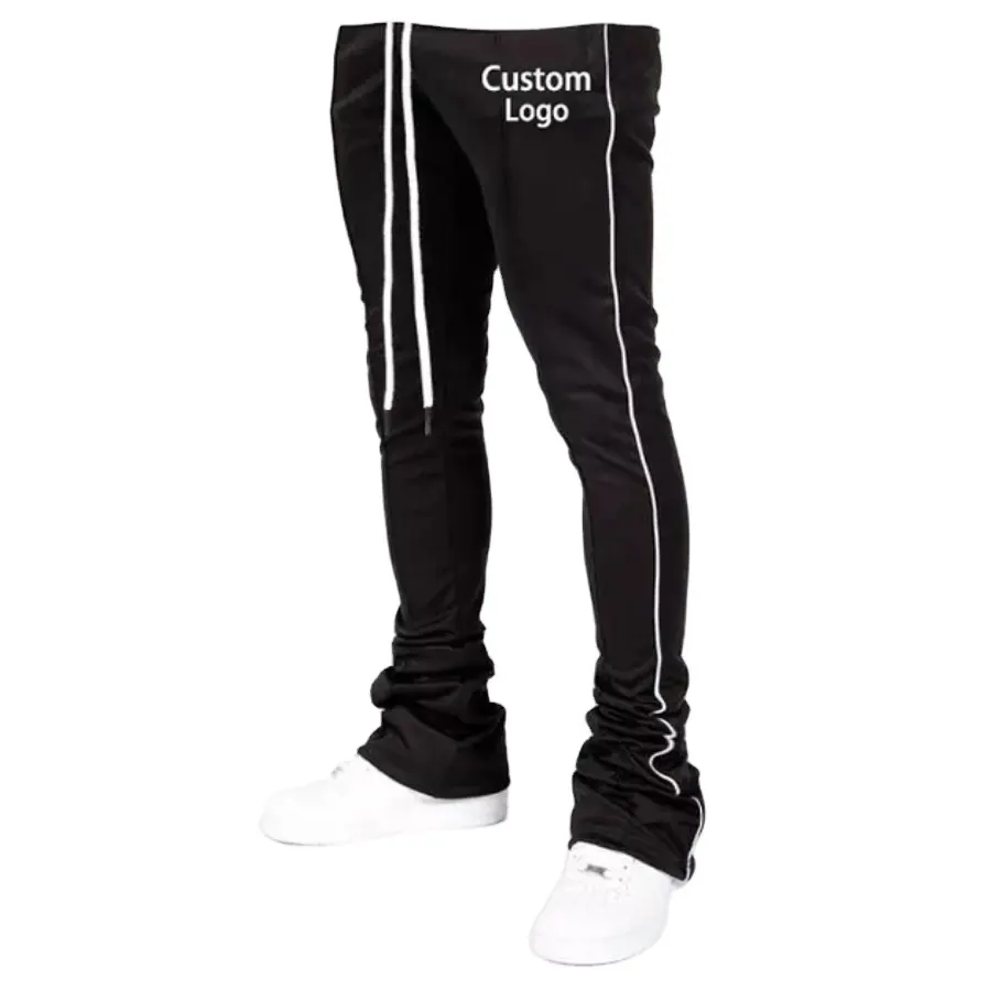 Skinny Fit Stacked Jogger Men Track Pants Plus Size Men's Pants & Trousers Jogger Polyester Drawstring Stripe Stacked Pants