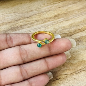 Fashionable Brass Green Onyx <b>Ring</b> 18k Gold Plated <b>Statement</b> Minimalist <b>ring</b> Double Stone Dainty <b>Ring</b> Wholesale <b>Ring</b> For Women - Product Image 4