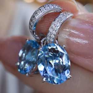 Exclusivos Pendientes de Aguamarina Natural Santa María con Incrustaciones, Hechos a Mano, Joyería Fina Personalizada, Regalo Elegante y Lujoso para Mujer - Product Image 2