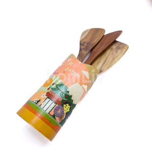 Porte-ustensiles de cuisine en bois de teck naturel durable fait main, peint à la main, organisateur de vaisselle japonais en bois massif - Product Image 4